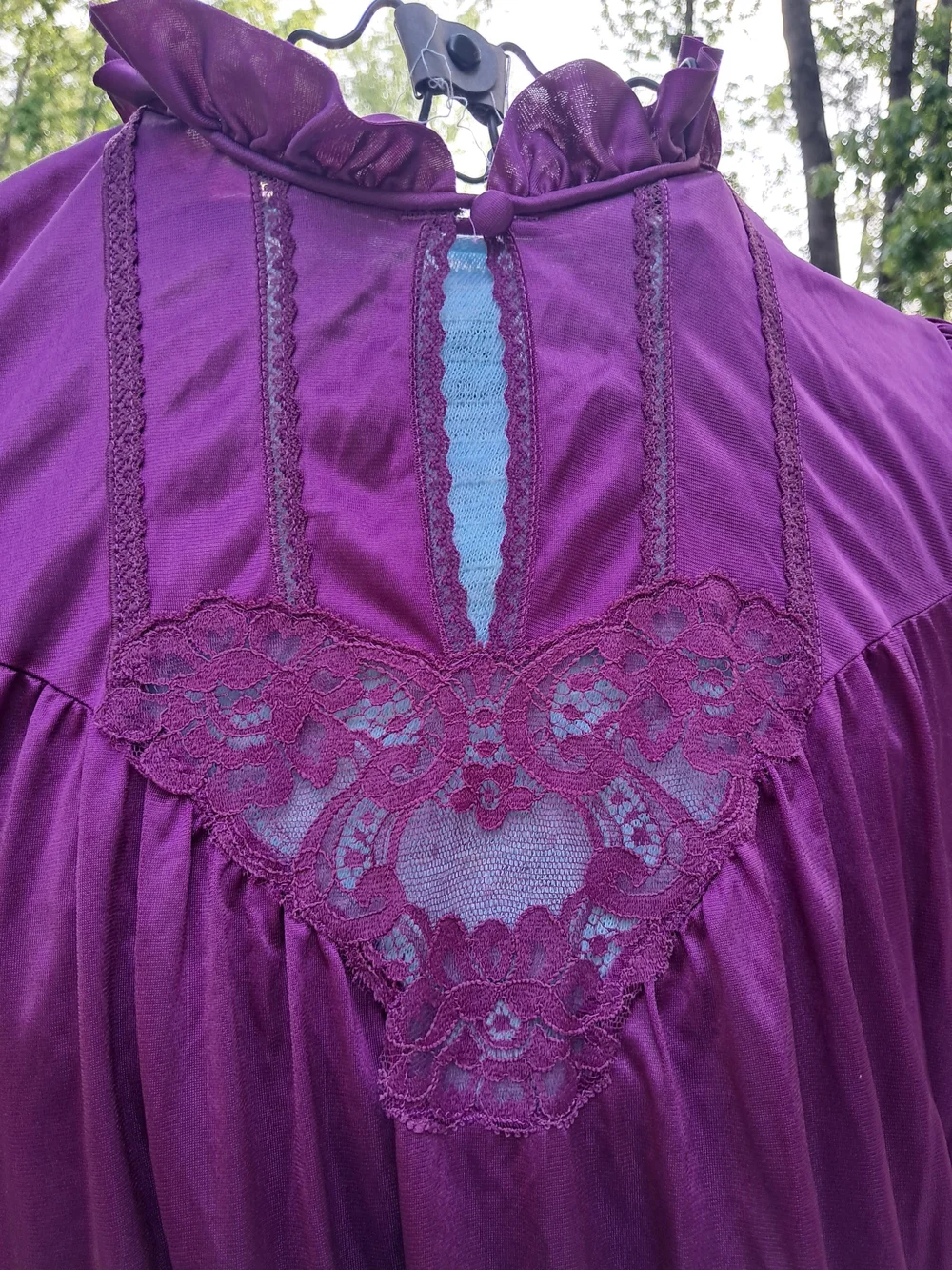 Vintage Purple Long Nightgown with Lace Yoke - Picture 3 of 10